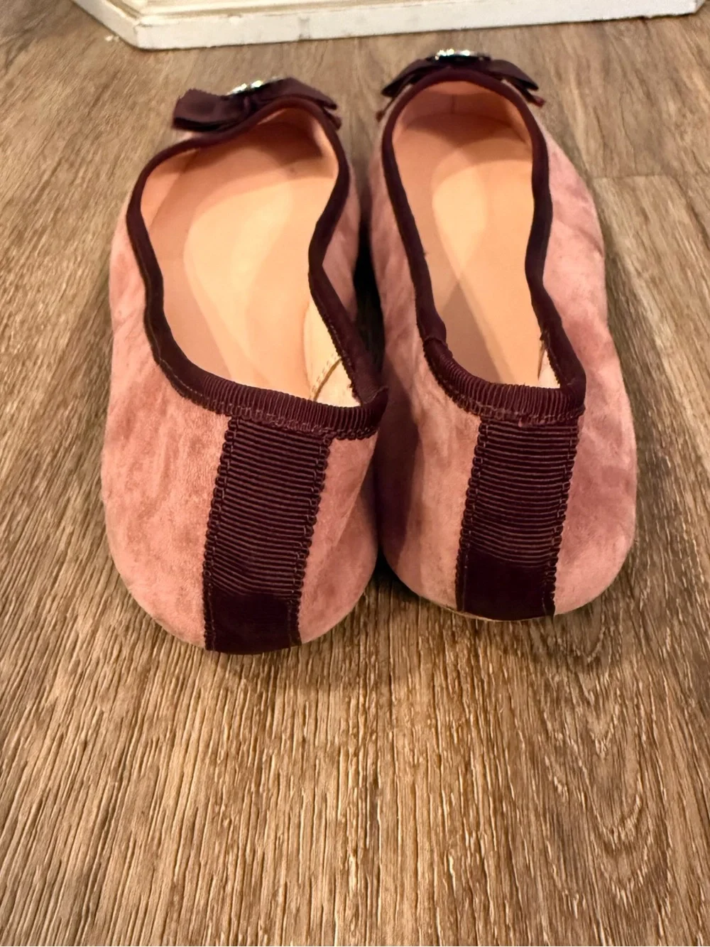 Kate Spade Shoes Womens Sz 8.5M Fontana Pink Mauve Suede Ballet Flats Bow Preppy